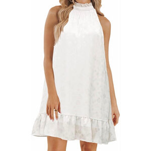 NEW White Floral Sleeveless Halter Dress Ruffle M